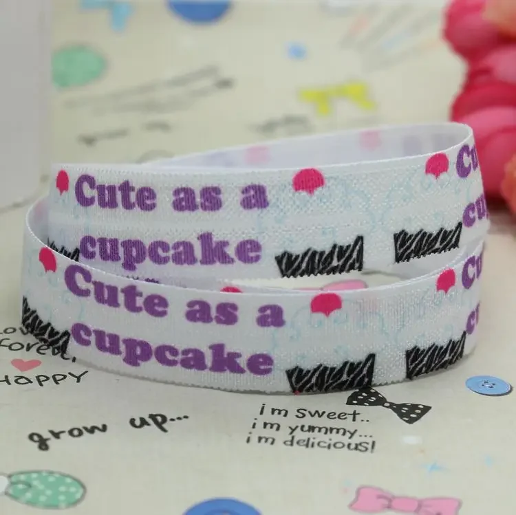 DHK 5/8 pulgadas 5 yardas pliegue elástico FOE lindo como cupcake cinta impresa diadema diy decoración OEM al por mayor E251