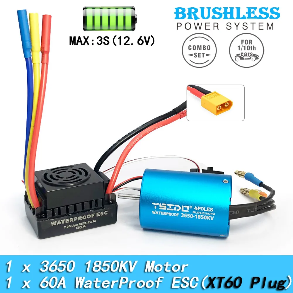YSIDO 3650 Combo 5400KV 3600KV Borstelloze Motor 60A/80A/120A ESC voor 1/10 Traxxas HSP Tamiya Arrma RedCat RC Monster Truck auto