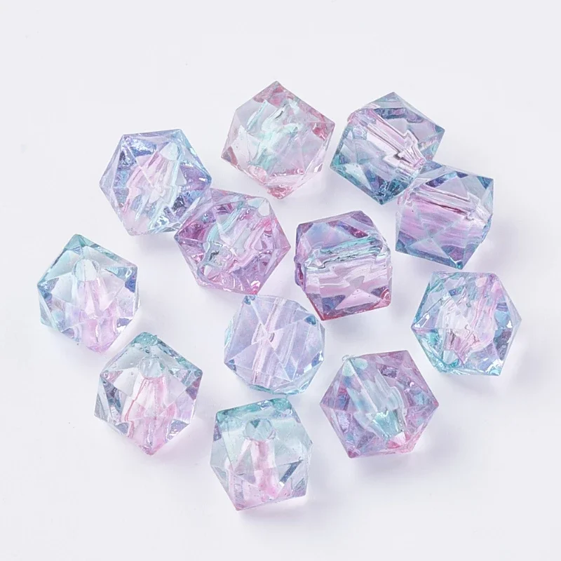 Hot selling 100 pcs / pack polygon two-color spray painted transparent acrylic beads DIY hand beaded jewelry accessories