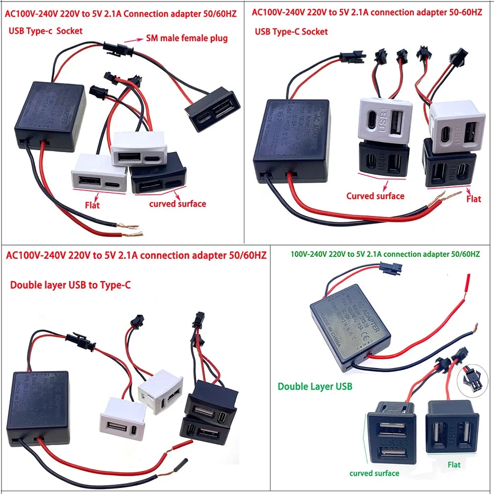 4 Sets Doppelschichtige USB-Buchsen, Typ-C-Buchsen, USB-Lampen-Ladebuchsen, Strombuchsen mit Kabelanschluss – Detail 1