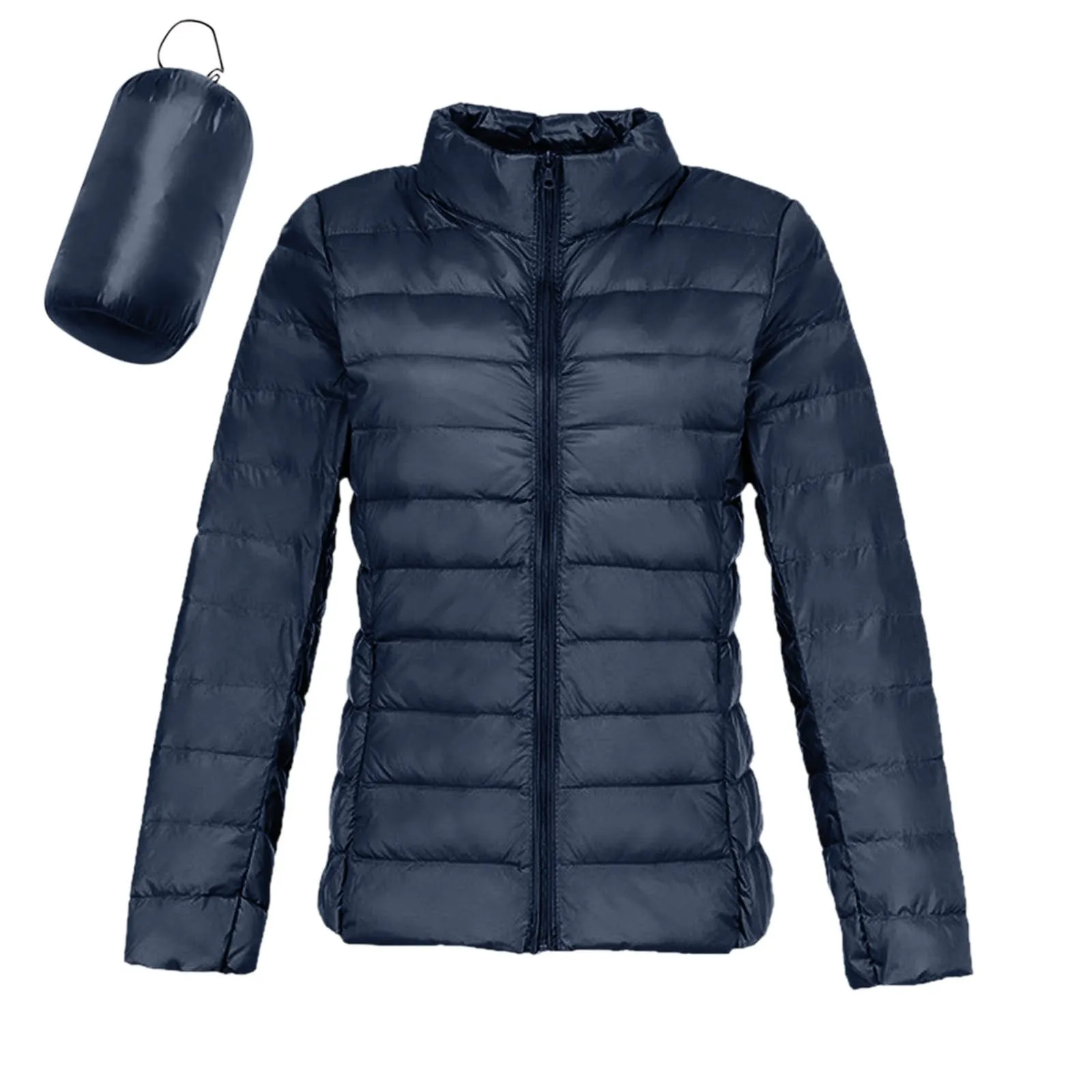 Jaqueta de pato branco portátil para mulheres, parkas magras monocromáticas quentes, casacos com zíper à prova de vento, outono, inverno, 2024