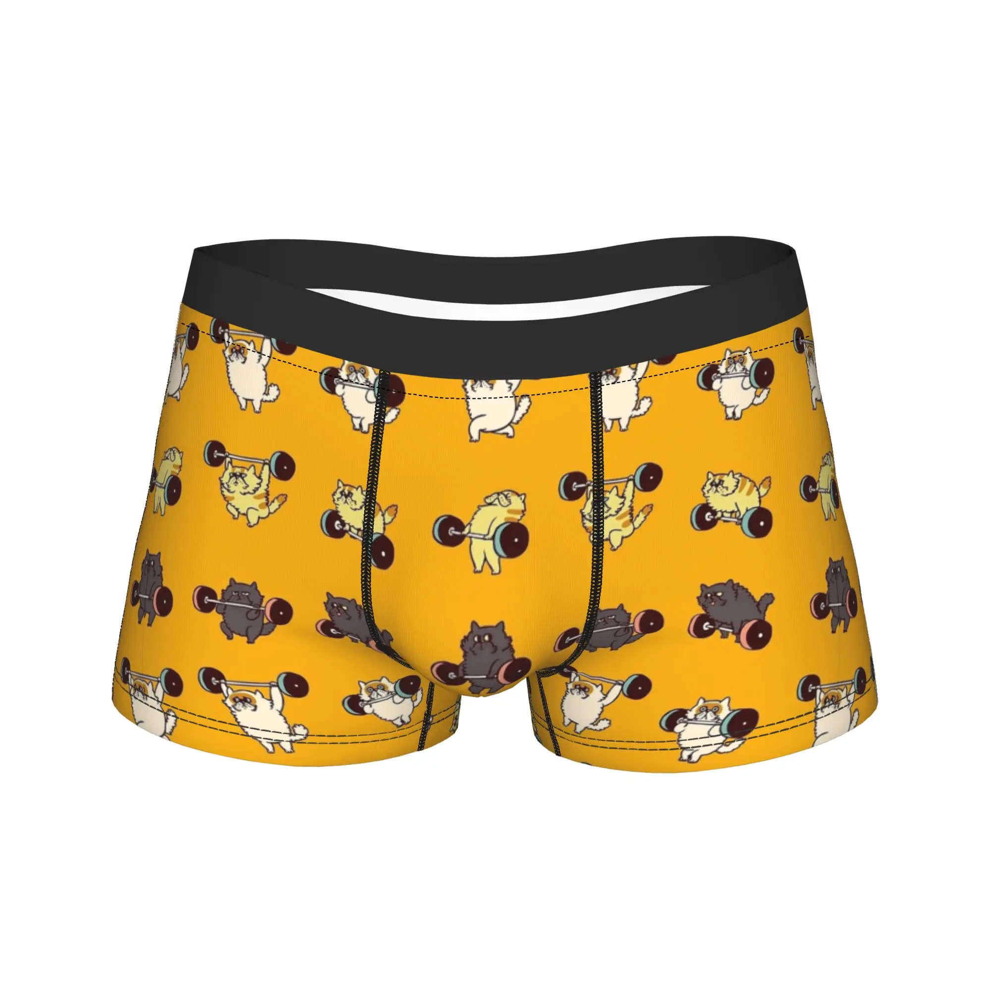Lifting Cat Underwear  Man Underpants Custom DIY Sexy Soft Boxer Shorts Trenky Boxer Brief Plus Size 2XL