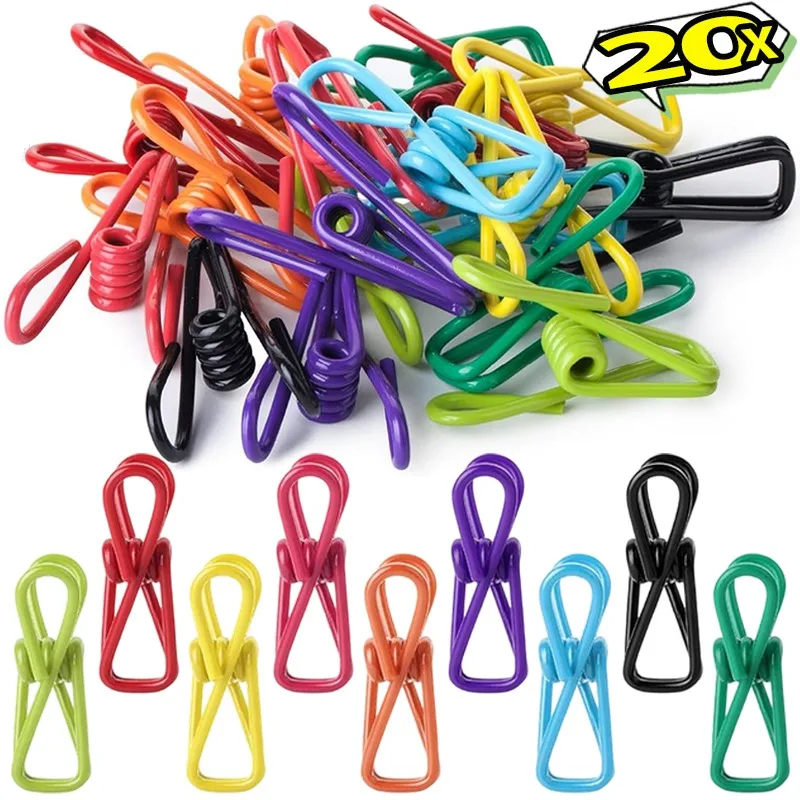 PVC Coated Steel Wire Multi Purpose Clip Colorful Storage Clothespins for Hat Sock Towel Closet Kitchen Office Home Organization