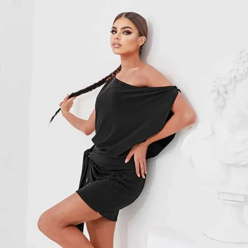 

Jazz Sleeveless Latin Dress Women Ballroom Dance Competition Dresses Practice Clothes Sloping Shoulder Lace Latin Dance Dress