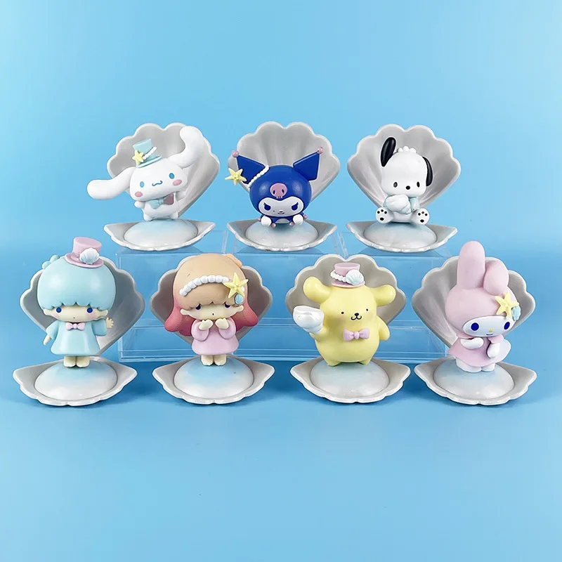 Sanrio Blind Box Kawaii Kuromi Cinnamoroll My Melody Figures Dolls Ocean Holiday Series Toy para Fans Gift