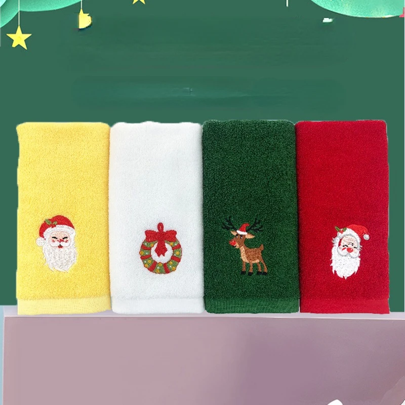 4pcs/lot Bathroom Towel Set 100% Cotton Absorbent Microfiber Christmas Tree Santa Embroidery Face Towels Bath Towel Xmas Gifts