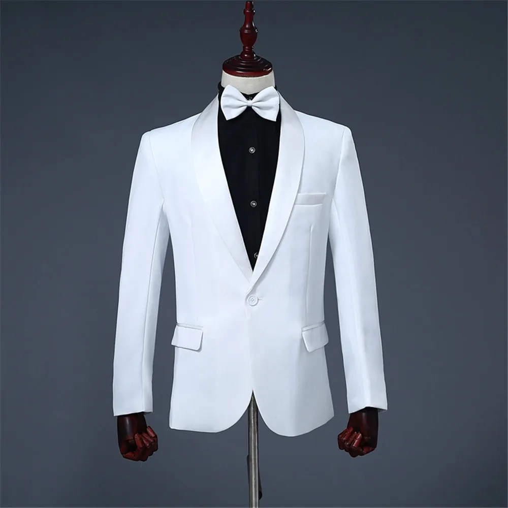 Classic Two-piece Men Suits White Blazer and Pants Basic Slim Fit Suit Jacket Wedding Prom Event Costume