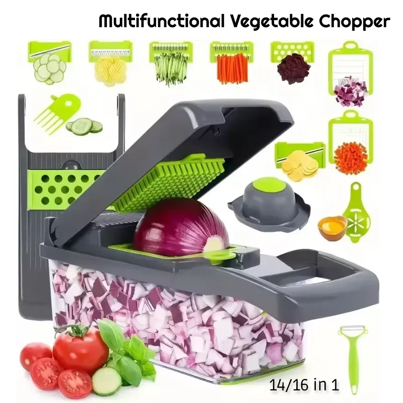 14/16 in 1 Multifunctional Vegetable Chopper Handle Food Grate Food Chopper Vegetable Slicer Dicer Cut Kitchen Items Cocina