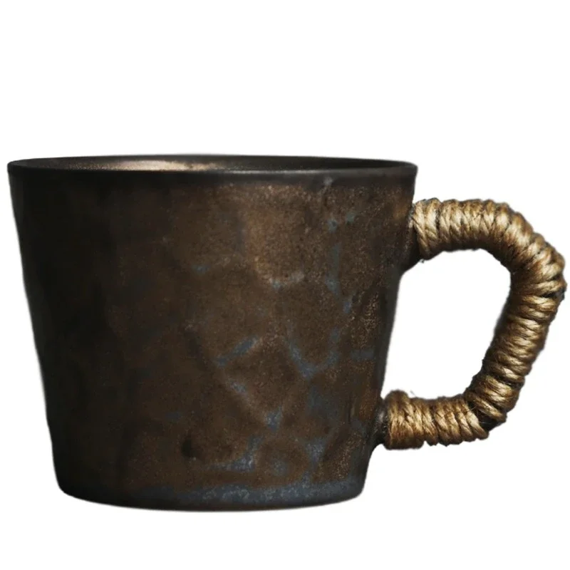 Retro kiln change black gold hammer handle coffee cup coarse pottery material personalized creative home desk milk water cup