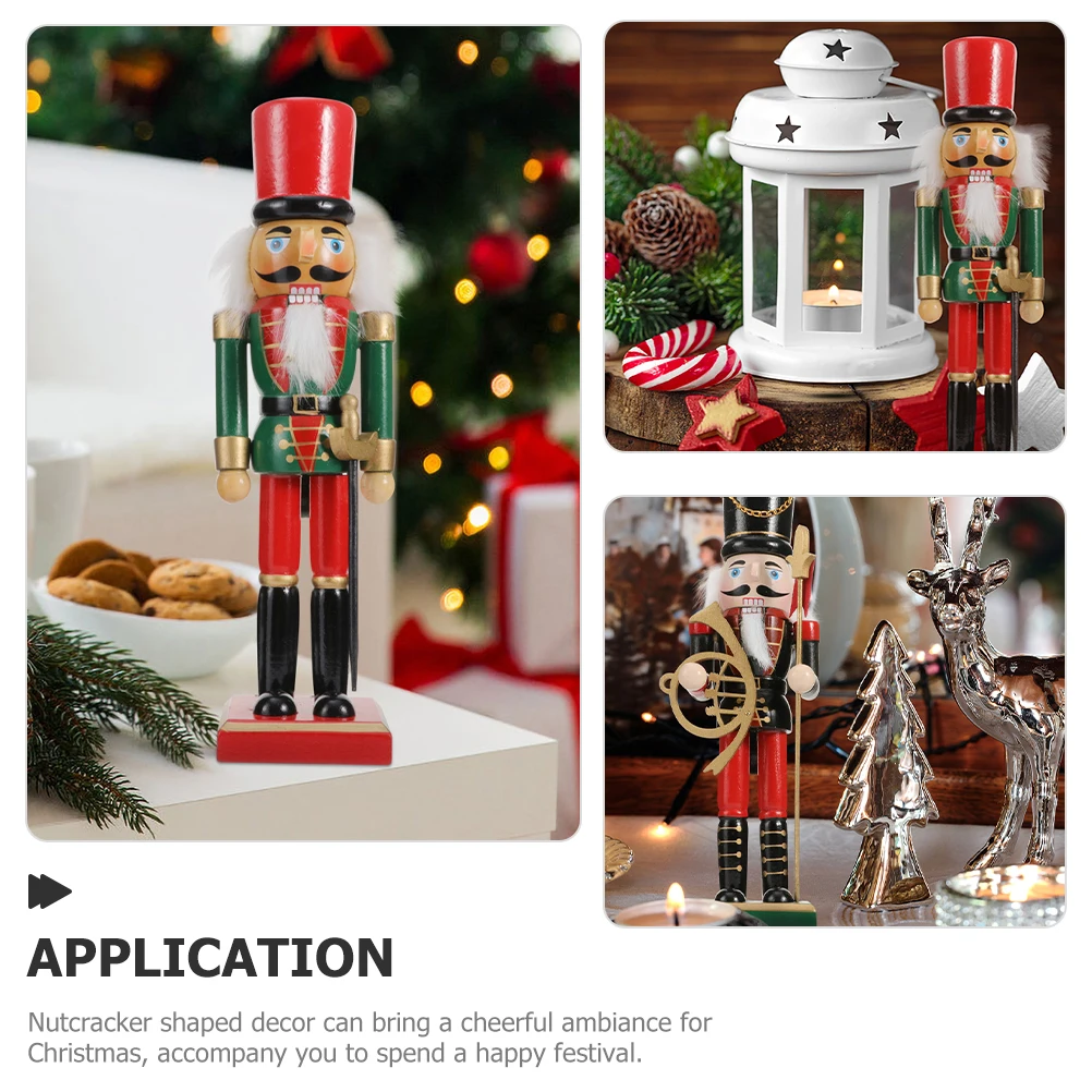 

2 Pcs Nutcracker Ornament Decor Decorations Statue Decorative Nutcrackers Figurine Figurines Table Wood Craft Crafts