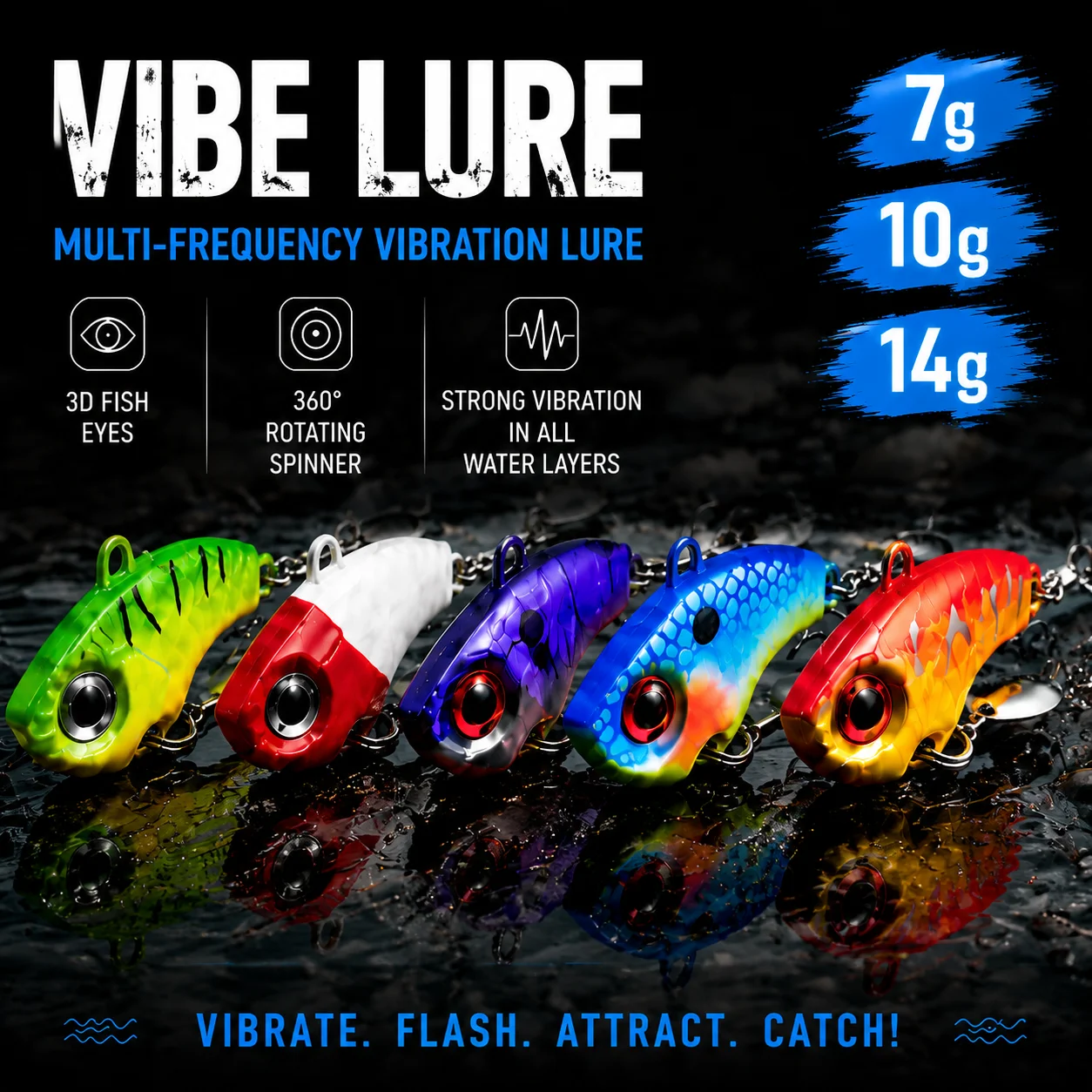 5Pcs Mini Whirlwind Metal VIB Lures with Spinning Blade Long Casting Vibrating Fishing Bait All Water Layer Fishing Lure Set