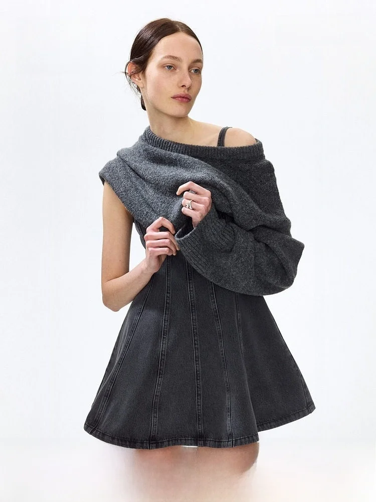 

Hm2026 Summer New Women's Denim Dress Bell Skirt Casual Style No Sleeve Slim Fit Cotton Material Daily Wear 1334938