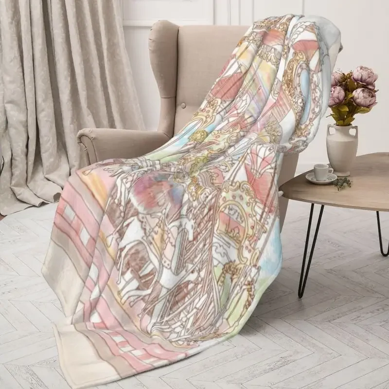 Custom 3D Print Pastel Circus Carousel Blankets Breathable Soft Flannel Sprint Amusement Park Throw Blanket Couch Office Bedroom