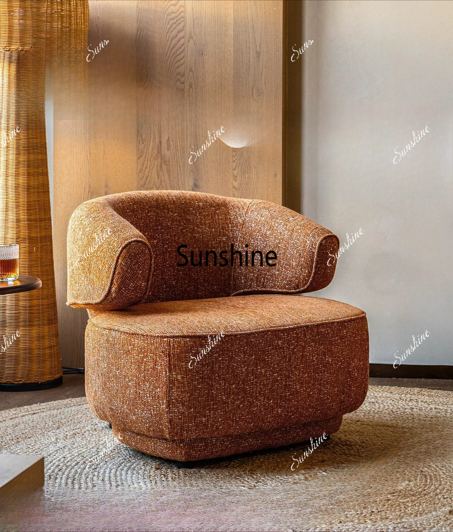 Medieval single sofa cotton and linen fabric living room balcony leisure chair
