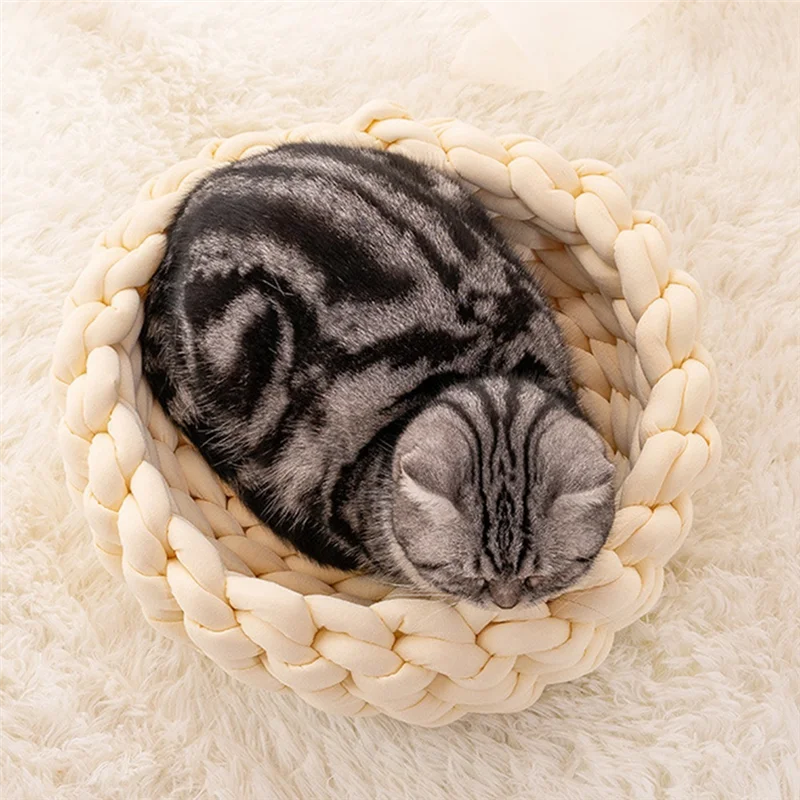 

ABWZ-Yarn Cat And Dog Beds Used In All Seasons Removable And Washable DIY Hand-Woven Cotton-Filled Thick Yarn Pet Bed