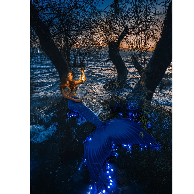 Rozświetl Mermaid Skin Tail odzież Shine Luminous ogon ryby sesja zdjęciowa pływanie nurkowanie bielizna kostium na Halloween Cosplay