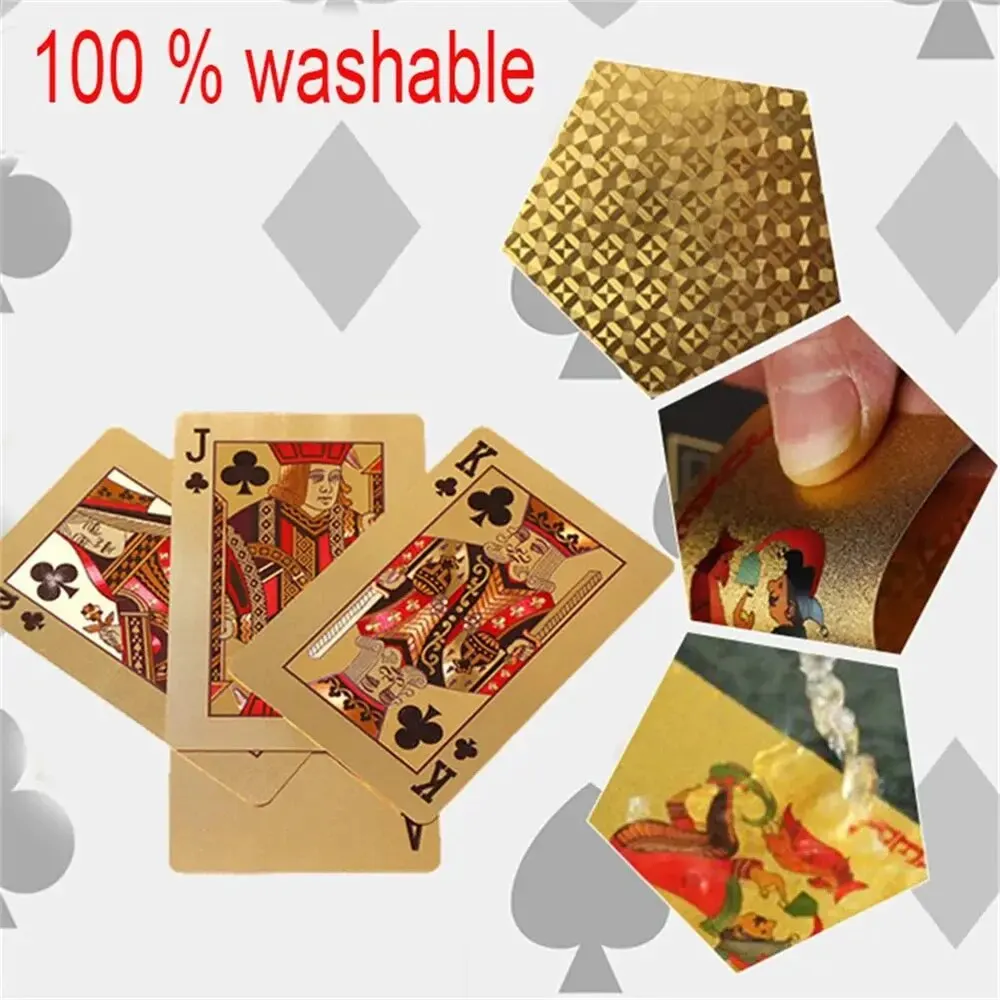 55pcs Golden Playing Entertain Cards Gold Foil Pokers Set Magic Cards 24K Gold Plastic Foil Pokers Durable Waterproof Cards