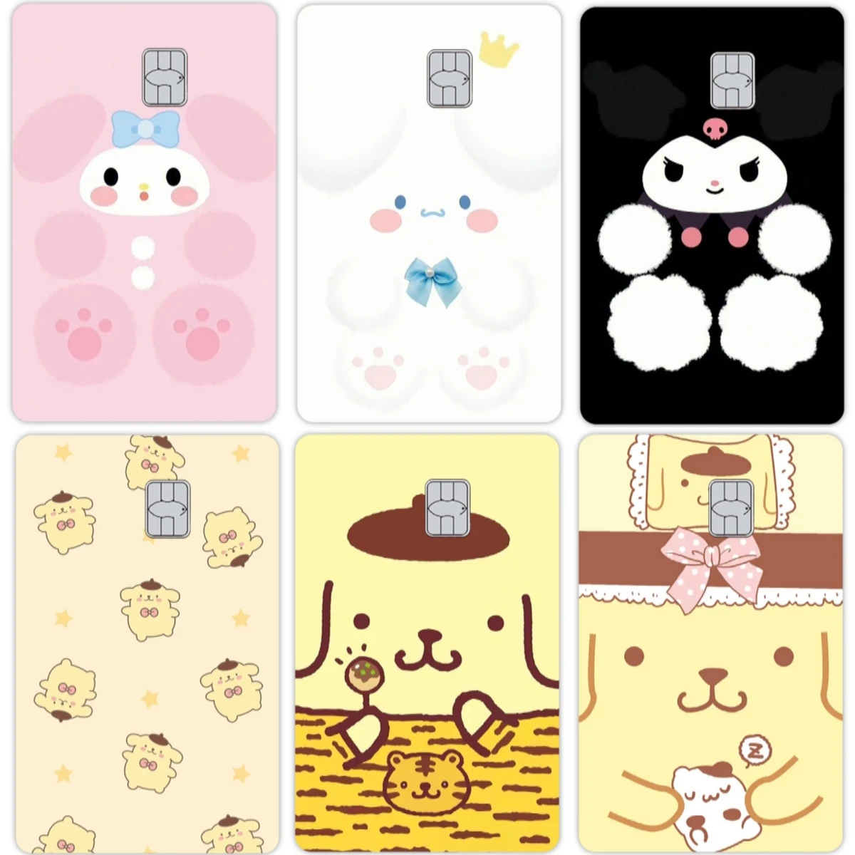 

Мультяшный Pom Pom Purin Kuromi Hello Kitty Cinnamoroll MyMelody, наклейки для карт, чехол для кредитного дебета, Visa, банковская карта, пленочная лента, кожа
