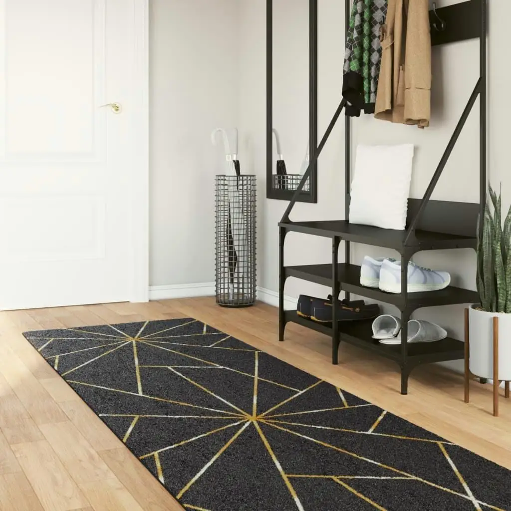 Washable Black & Gold Rug 80x300cm Non-Slip Mat - Perfect for Home Decor