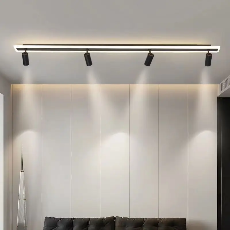 Plafonniers sur rail à LED modernes avec projecteurs, lumière minimaliste pour chambre à coucher, lampes à longue bande, corrigées par salle à manger, hall, couloir