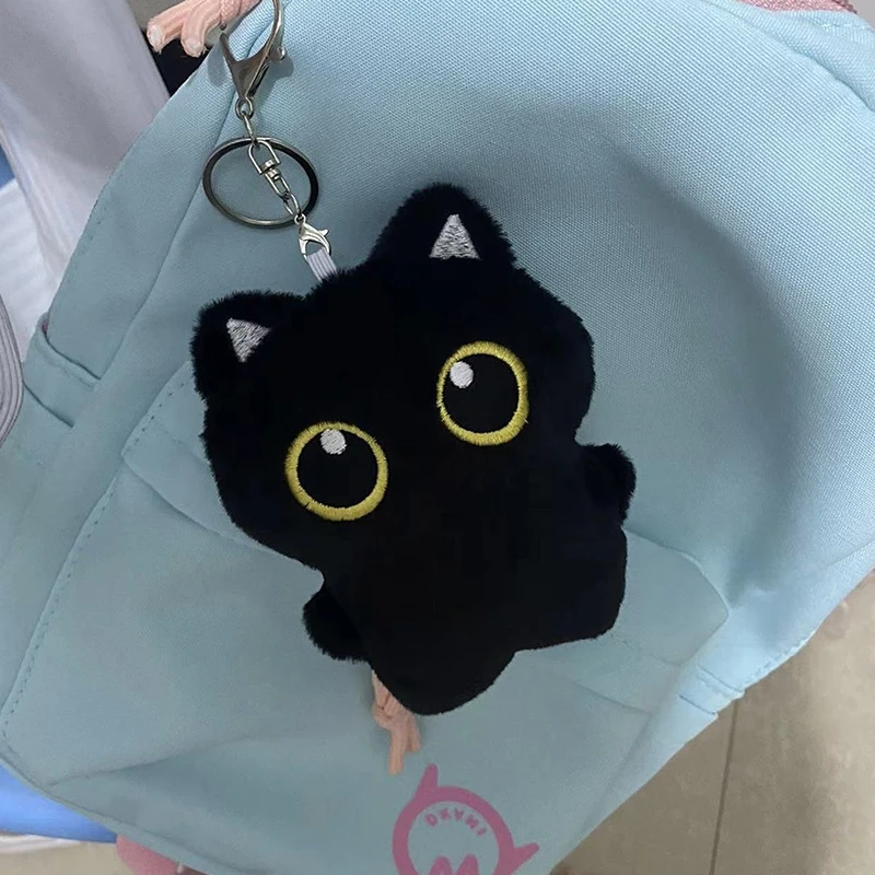 Schattige Zwarte Kat Pluche Speelgoed Sleutelhanger Cartoon Kitten Zachte Gevulde Pop Hanger Auto Sleutelhanger Rugzak Tas Decor Kind Cadeau