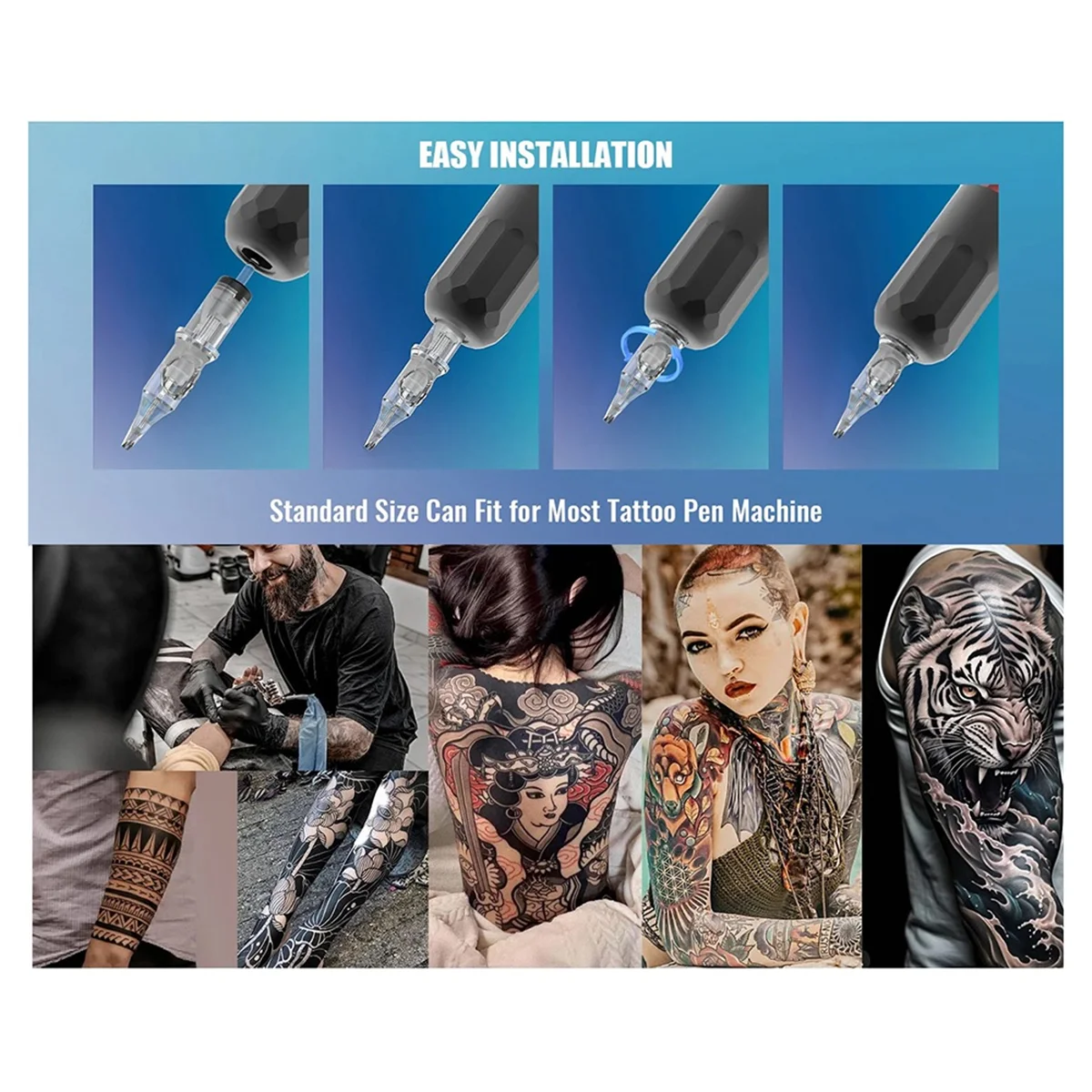 ABST 50 pièces aiguilles de tatouage mélangées aiguilles de tatouage transparentes stériles jetables pour Machine à stylo de tatouage Type A