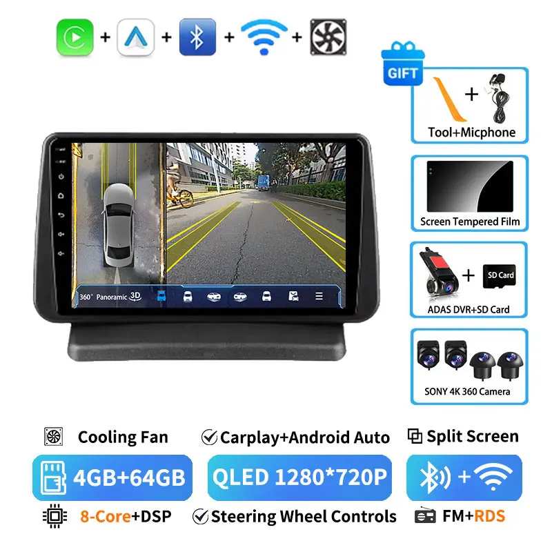 Draadloze Carplay Android 15 voor Nissan Note E11 2005 - 2013 Stereo 360 Camera Autoradio BT GPS WIFI 4G LTE DSP Videospeler RDS
