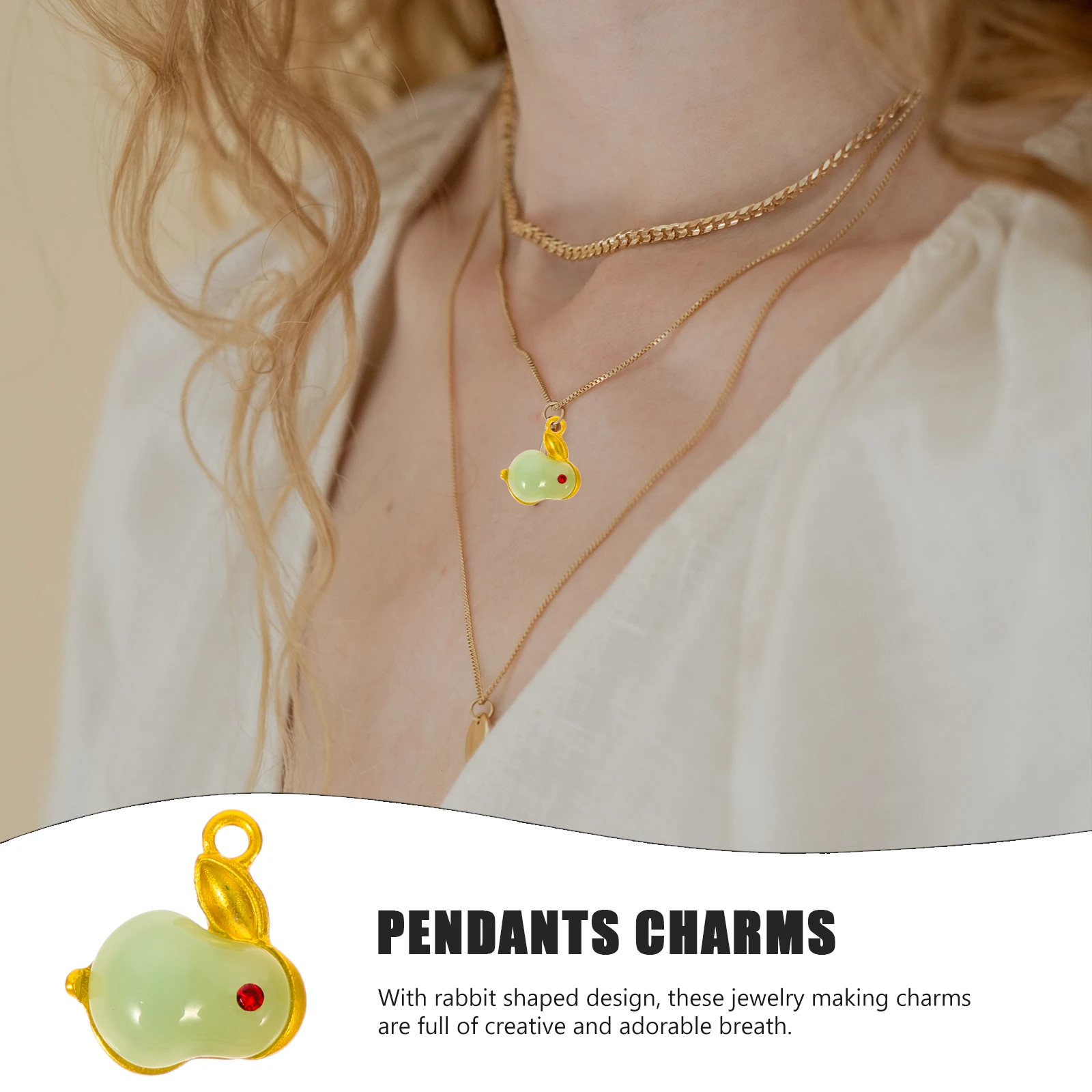 

10 Pcs Hetian Jade Year of The Rabbit Pendant Charm Charms for Jewelry Making Bunny Alloy Earrings DIY Accessories