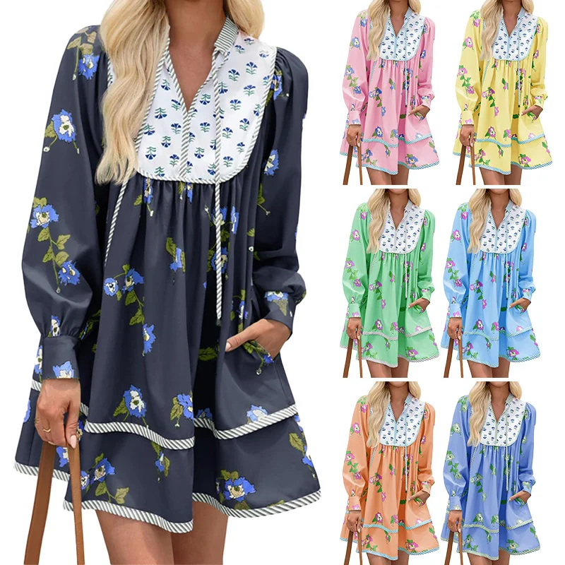 Novo outono doce boêmio vestidos femininos plus size flowy flor retalhos em camadas mini vestidos de sol