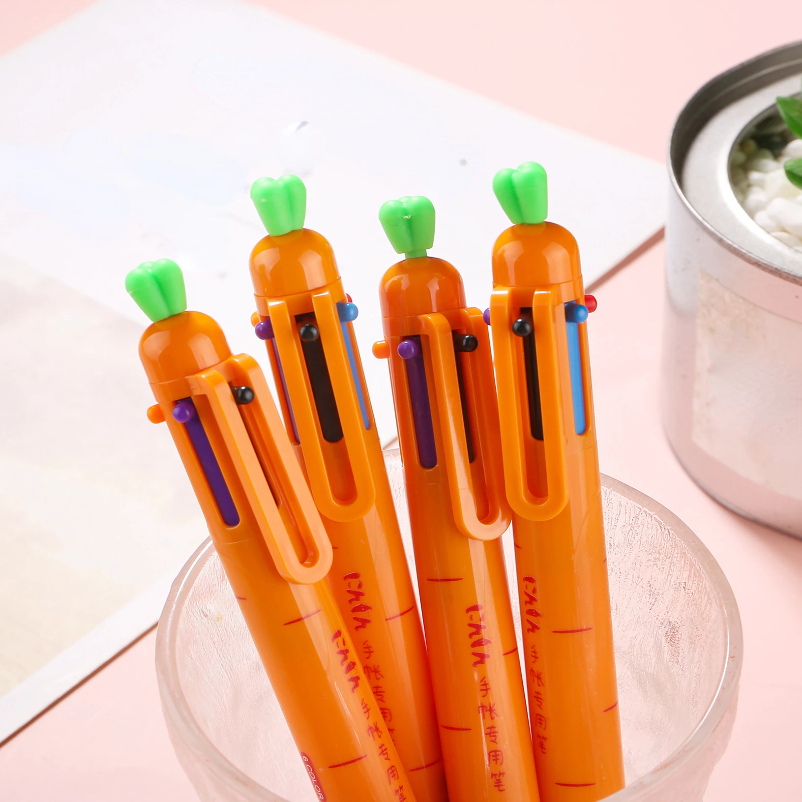 Cartoon Carrot Shape 6 in 1 color multi function ballpoint pen 0.5mm multi-color Ink pens Back to School stationery Supplies