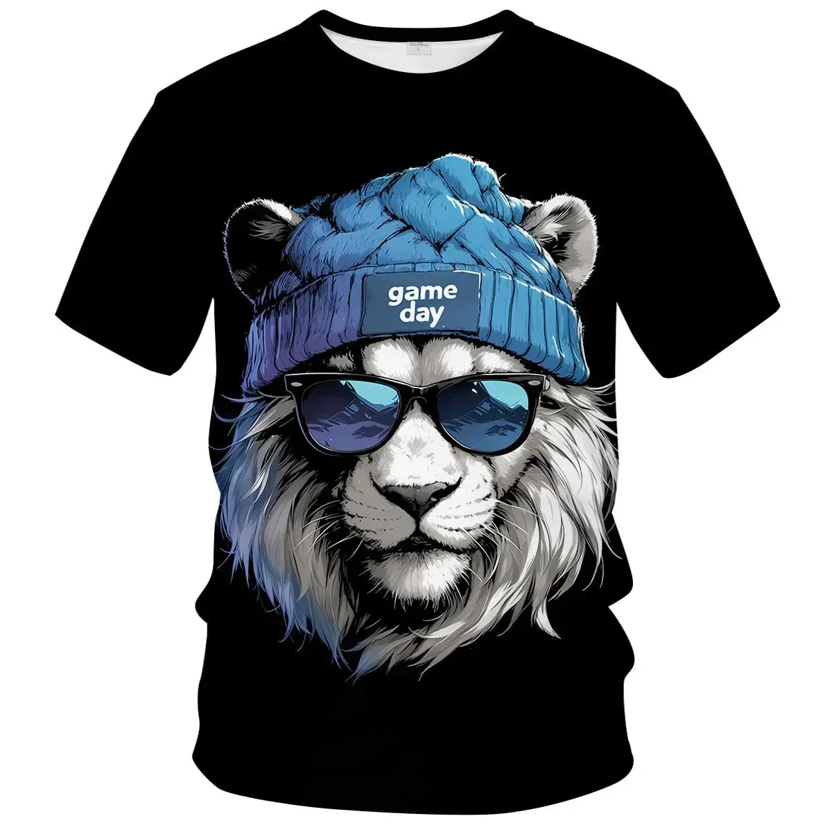 Personalisiertes, kreatives Kurzarm-T-Shirt mit Löwenmuster, lässiges, atmungsaktives Sommer-Mode-Oberteil für Herren mit Rundhalsausschnitt