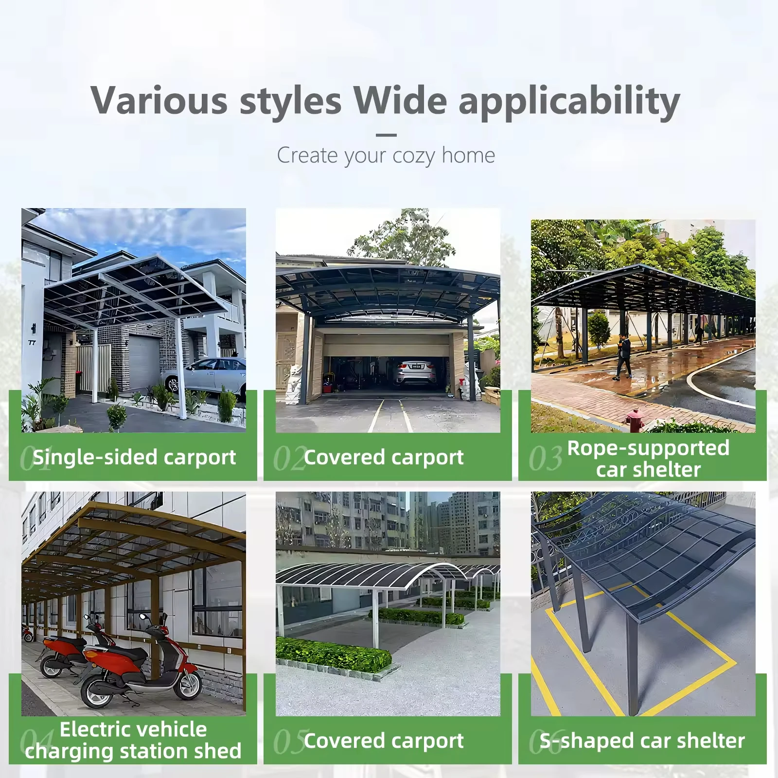 مرآب ألومنيوم ممتاز للفيلا مظلة جراج مقاومة للماء مقاس 6 × 5 م، مأوى سيارة شديد التحمل بإطار فولاذي، مقاوم للأشعة فوق البنفسجية ومضاد للآر