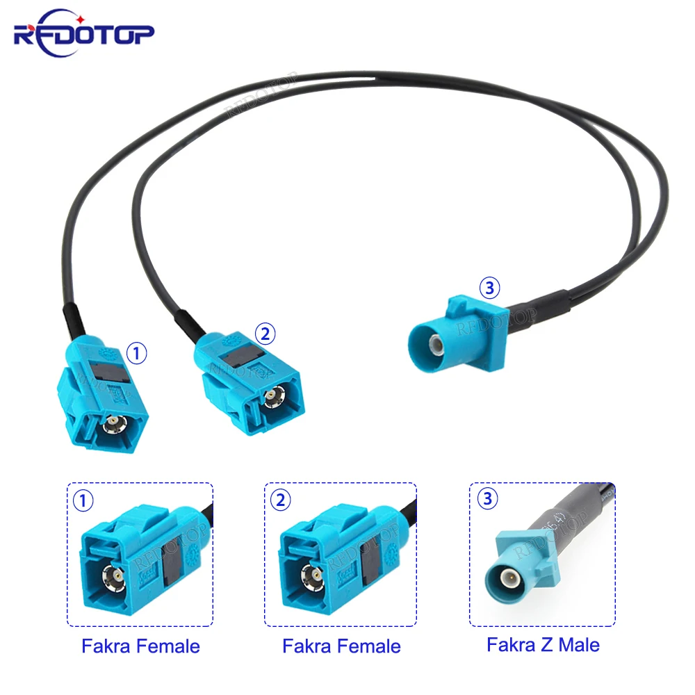 

1Pcs RG-174 Fakra Z Male Plug to 2x Fakra Z Female Jack Connector RG174 Y Type Splitter Cable GPS Antenna Extension Cord 10CM-7M
