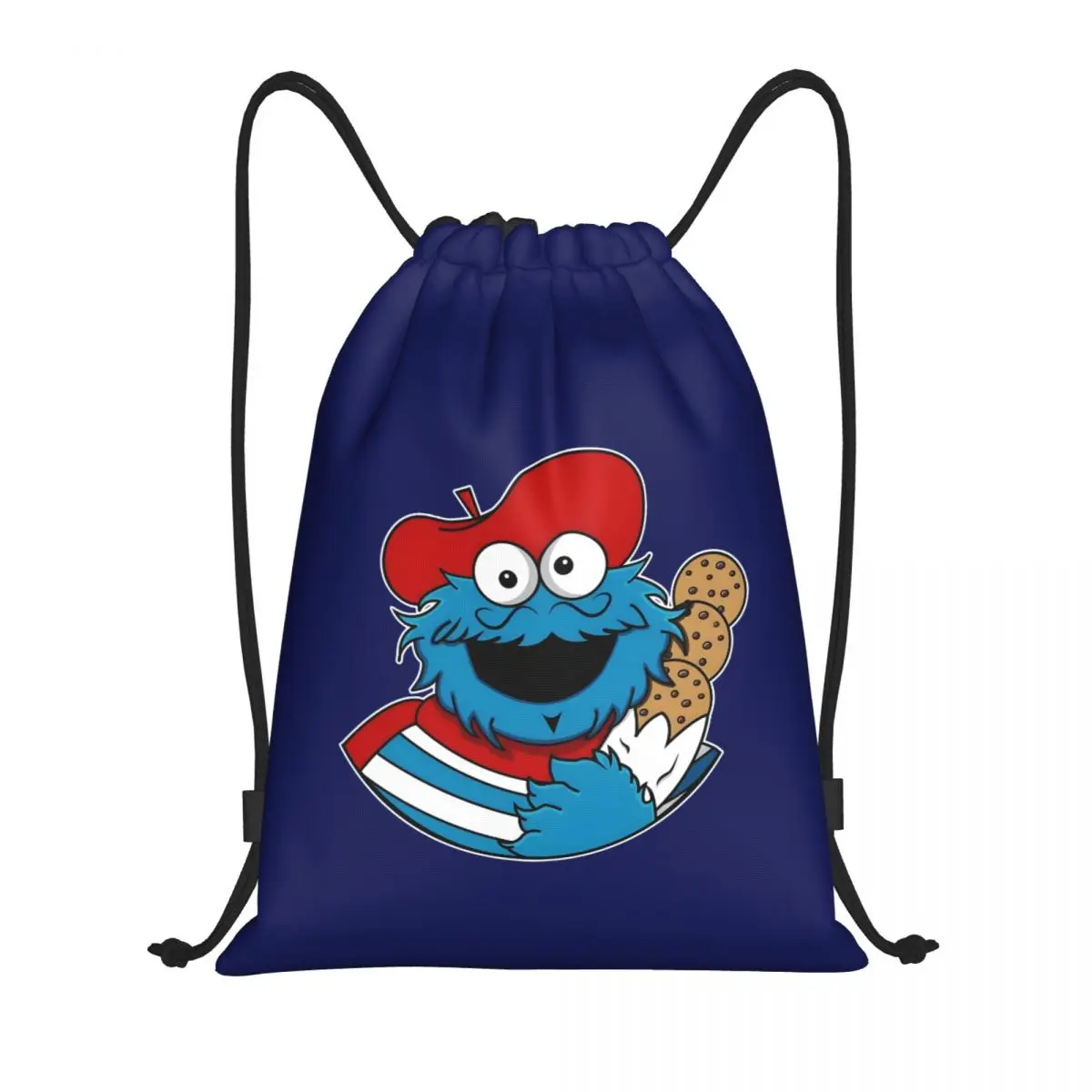 

Custom Cookie Monster Drawstring Backpack Sports Gym Bag for Men Women Educational Children's Television Shopping Sackpack