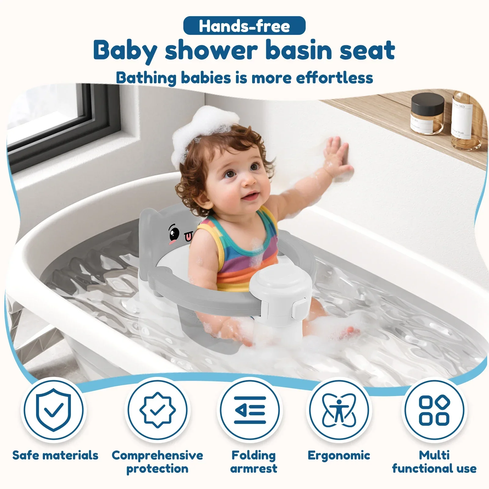 Baby Bath Seat Cute Baby Bathtub Chair with 4 Nonslip Suction Cup and Drainage Hole Portable Infant Bath Seat for 6 to 24 Months view 4