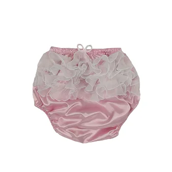 Langkee haian กางเกงในผ้าซาติน PVC กางเกงมีระบายสีชมพู