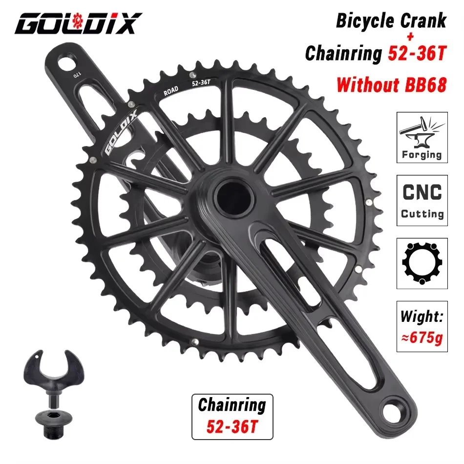 GOLDIX Ultraleichte Rennrad-Kurbelgarnitur, CNC-Kurbel, 165/170/175 mm, 50–34 Zähne, 52–36 Zähne, 53–39 Zähne, ohne Logo, für 3 Bolzen direkt