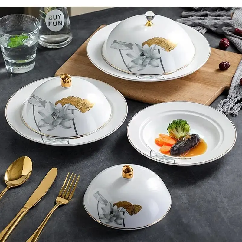 

7 Inch Ceramic Dinner Plate with Lid Western Restaurant Tableware Round Japanese-style Living Room Kitchen Supplies