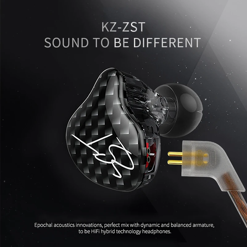 KZ ZST 1BA+1DD Hybrid Drive Bass Headphone In-ear Earphones HIFI Sports Gaming Earbud With 2PIN Silver-plated IEM Cable KZ EDX