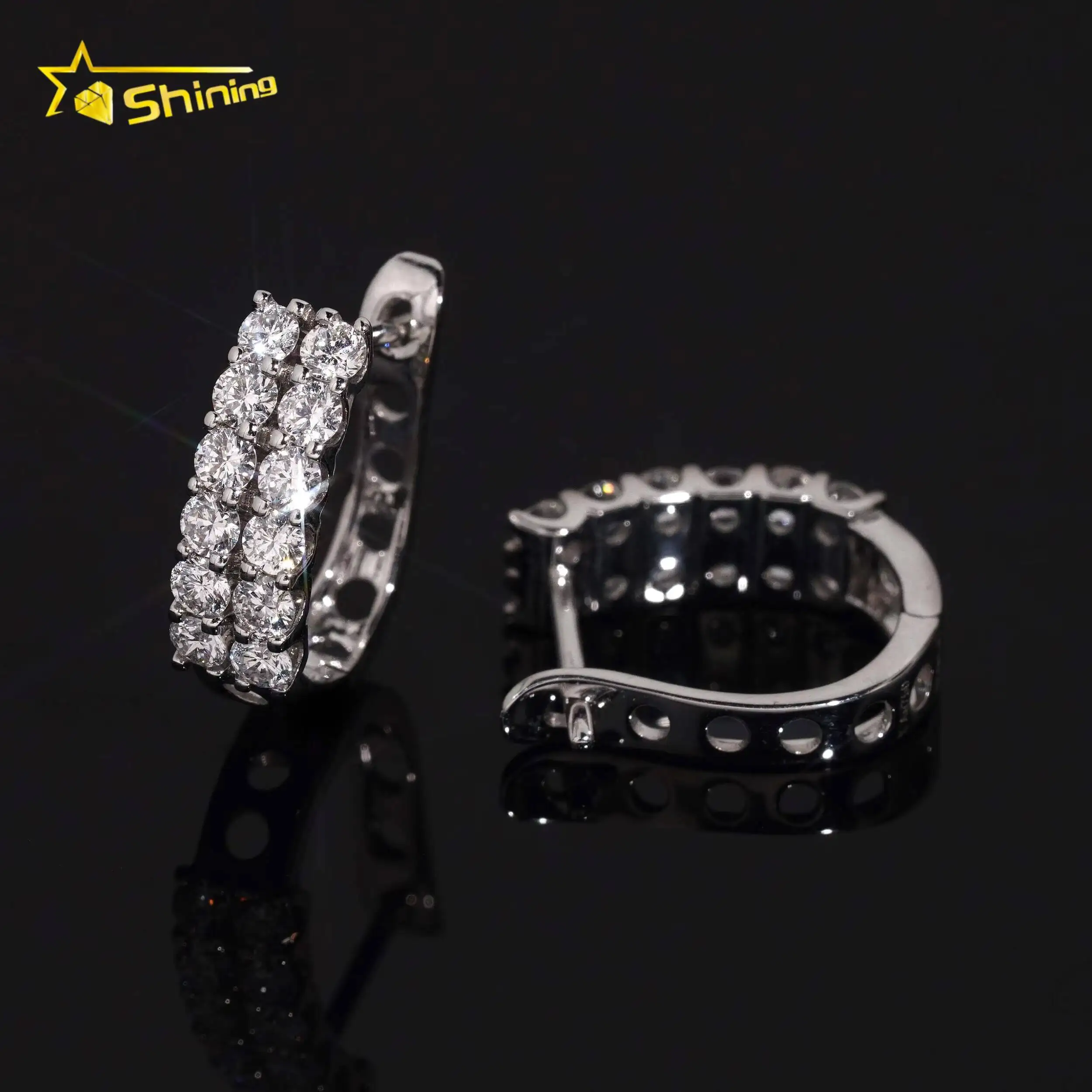 Jewelry Factory Custom 18K White Gold 0.97 Carats Huggies Design 2 Rows Lab Diamond Stud Earrings