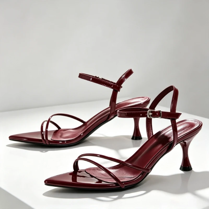 Concise Metal Buckle Detail Sandals for Women Summer Party Dress High Heels Fashion Pointed Toe Narrow Band Design Ladies Shoes