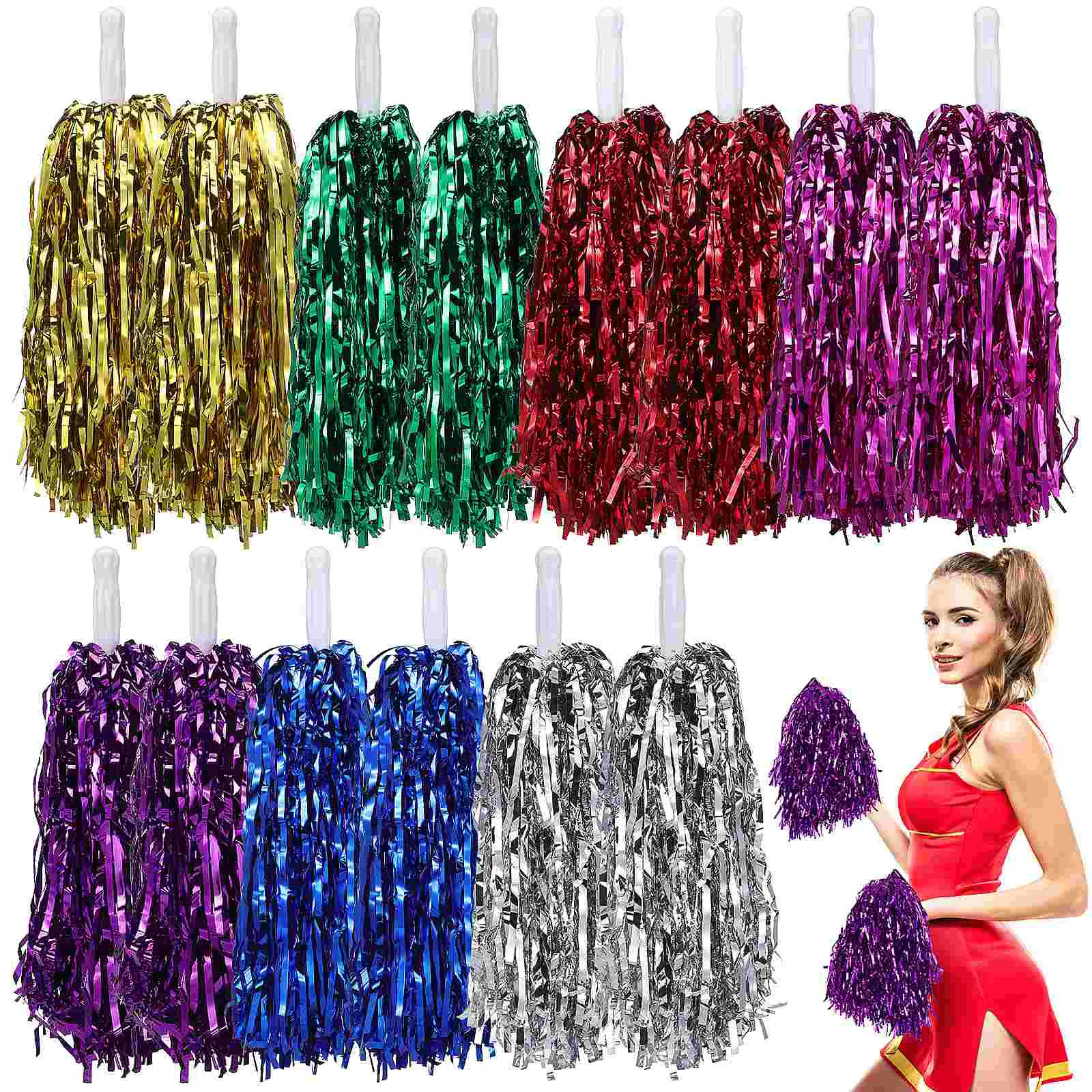 7 Pairs Hand Stick to Shake Bouquet Pom Poms Cheerleading Sports Event Party Favors Cheering Items Cheerleader