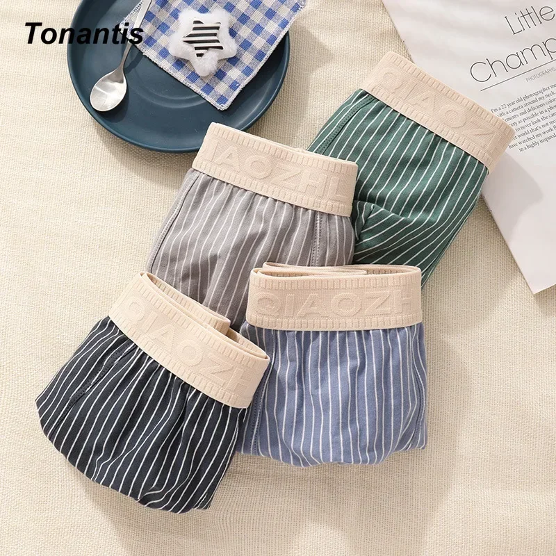 3Pcs/Pack Simple Stripes Cotton Men\'s Boxer Underwear Trendy Mid-Waist Breathable Boxers Fashion Plus Size XXXL Man Underpants