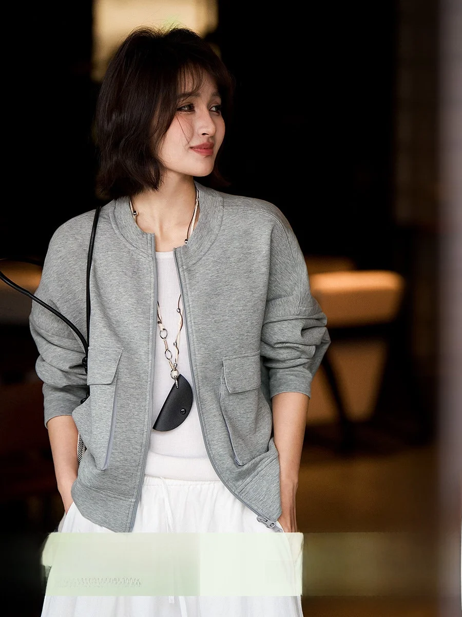 

Женская повседневная свободная бейсбольная куртка-кардиган Xhange из смесового хлопка для весны 2026 года, практичная, для поездок на работу