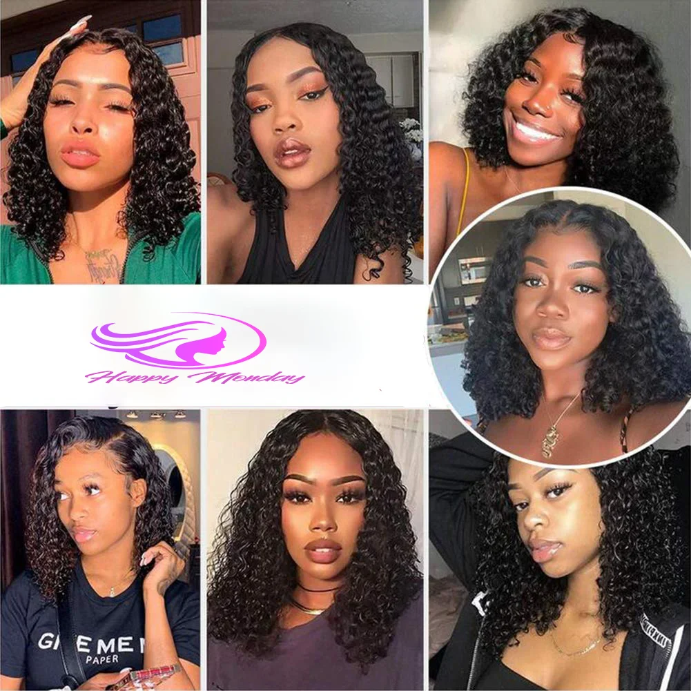 Deep Wave Short Bob Wigs Human Hair Wig 100% Remy Human Hair HD Lace Wigs Natural Hairline Remy Straight Natural For Black Women