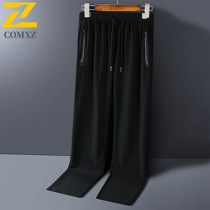 

Men Lightweight Sweatpants Running Fitness Quick Dry Ice Silk Trousers Summer Trekking Gym Sports Zipper Pockets Jogger Pants
