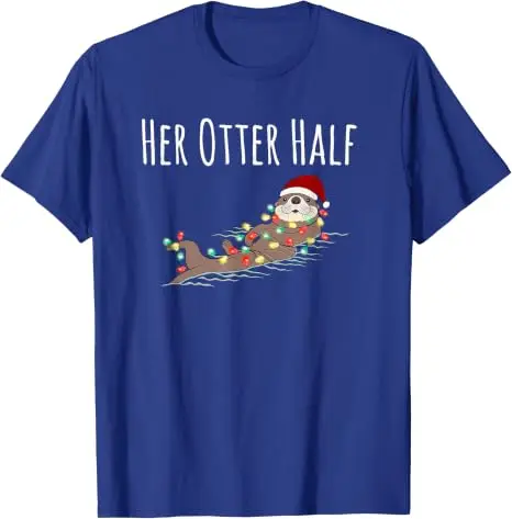 Lustiges Partnerlook-T-Shirt „His and Her Otter Half“ – Hässliches Weihnachts-T-Shirt im Y2K-Stil für die Familie, passende Weihnachtspyjamas mit Grafik und Spruch, Neuheit – Detail 19