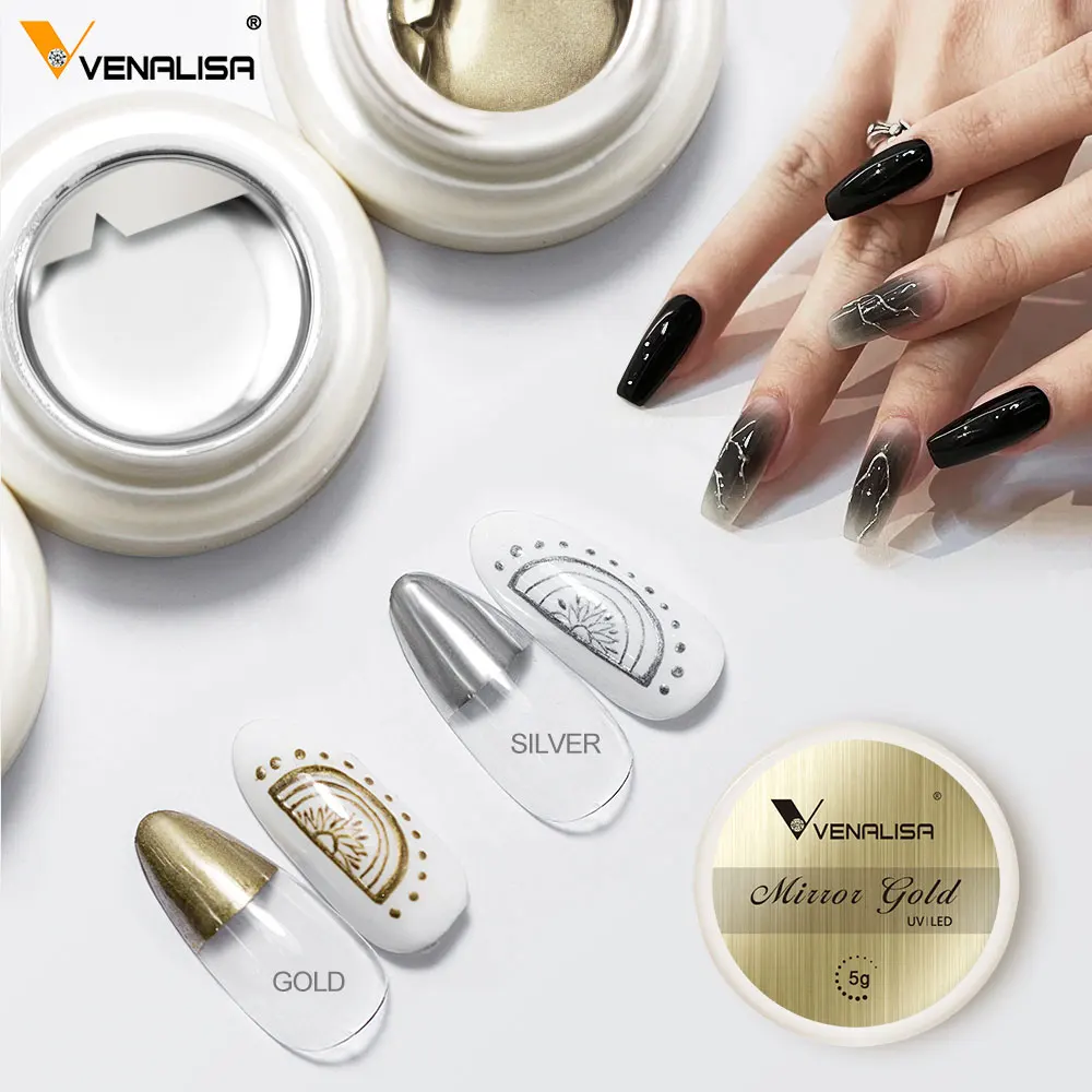 VENALISA UV Metal Silver Gold Color Mirror Painting Gel Full Coverage GDCOCO Soak Off UV LED Pure Color Drawing Gel Lacquer