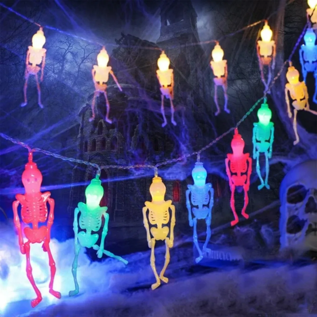 

Pop 1pc 10/20 LED Halloween White Removable Skeleton String Lights Hanging Decorative Lamp For Home Bedroom Garden Halloween Dec