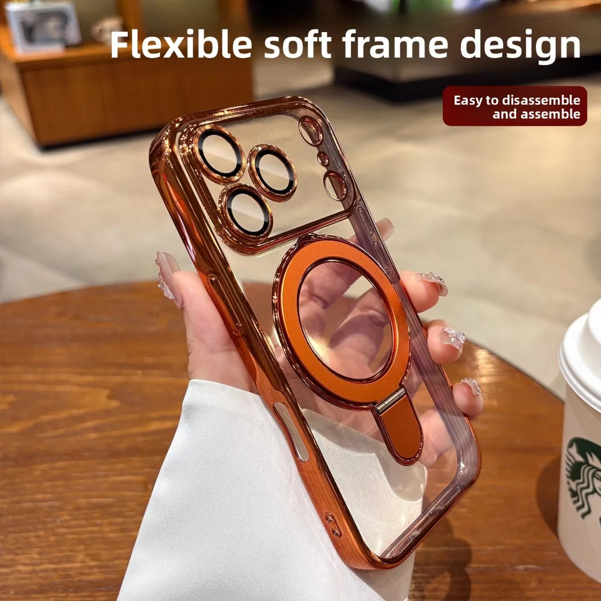 حافظة لهاتف Magsafe المغناطيسي لهاتف آيفون إير 17 16 15 Plus 14 13 12 11 Pro Max حامل حلقي غطاء أكريليك شفاف